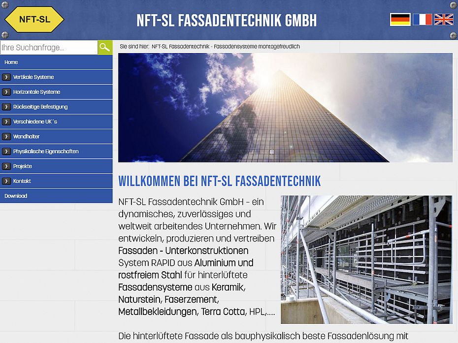 Webseite der NFT-SL Fassadentechnik GmbH - Startseite