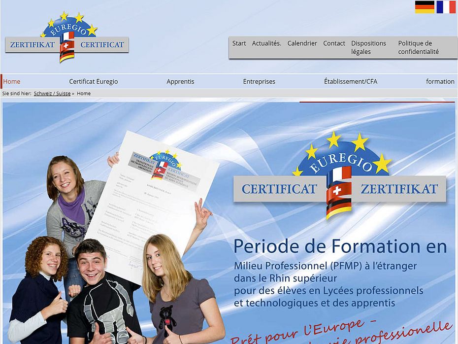 Webseite Euregio Zertifikat französische Schweiz