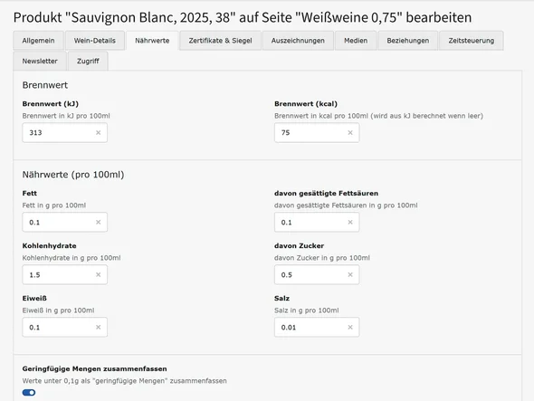 Reiter Nährwerte: Brennwert in kJ und kcal, Nährwerte pro 100 ml, Zutaten, Allergene und die Verknüpfung mit dem E-Label auf e-label.online