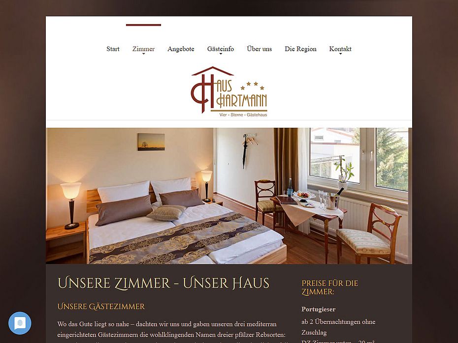 Webseite des Vier-Sterne-Gästehaus / Ferienwohnung Haus Hartmann in Bad Bergzabern Pfalz