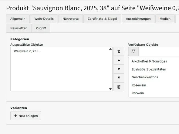 Reiter Beziehungen: Zuordnung zu Kategorien und Varianten