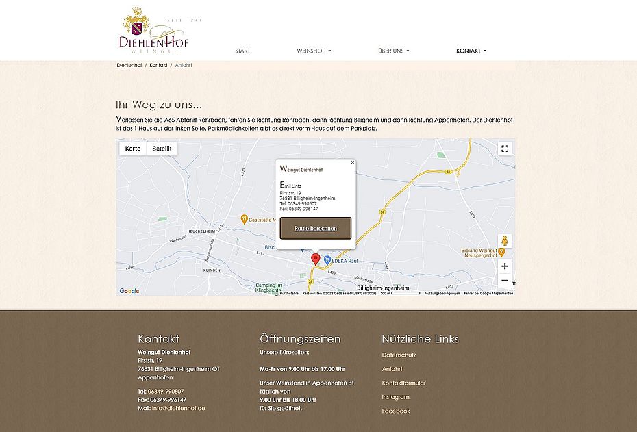 Weingut Diehlenhof Billigheim-Ingenheim - Anfahrt